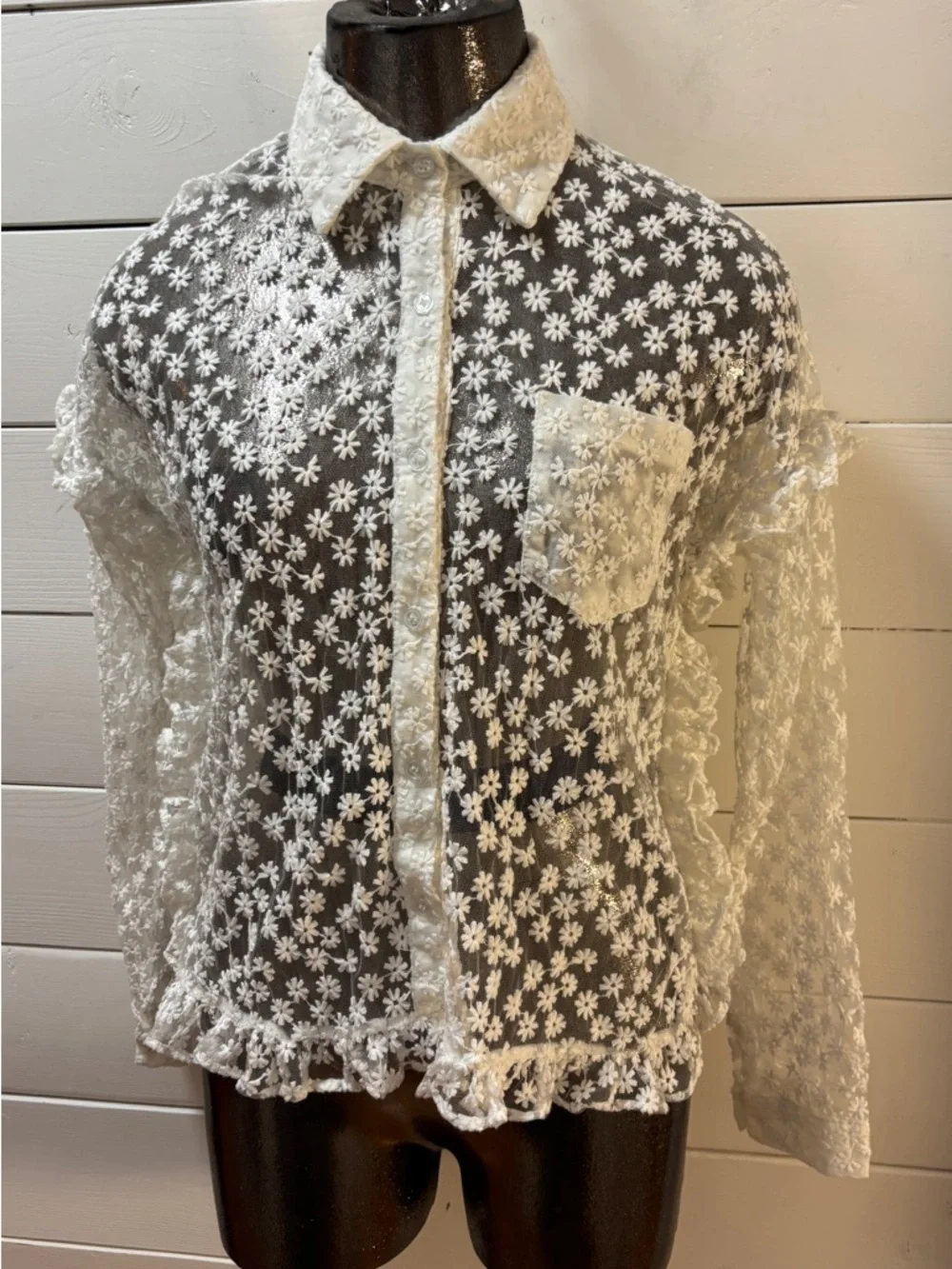 SISTER JANE White Floral Lace Blouse Size S - Picture 8 of 12